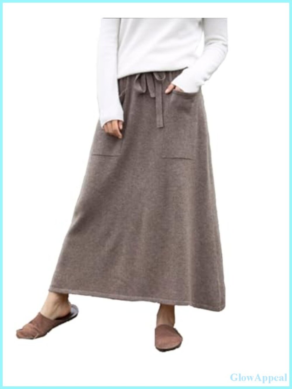 Winter Wool Blend Maxi Skirt with Pockets Elastic Waist Knitted Midi Skirt